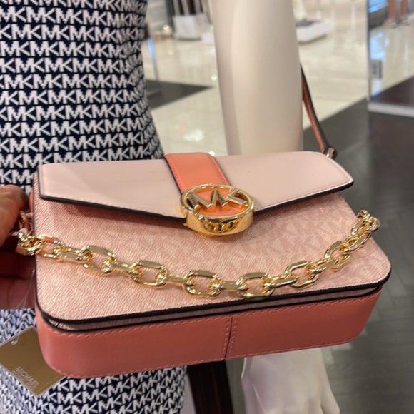 Michael Kors Carmen Small Monogram Flap Crossbody Sherbert Color - Picture 5 of 16